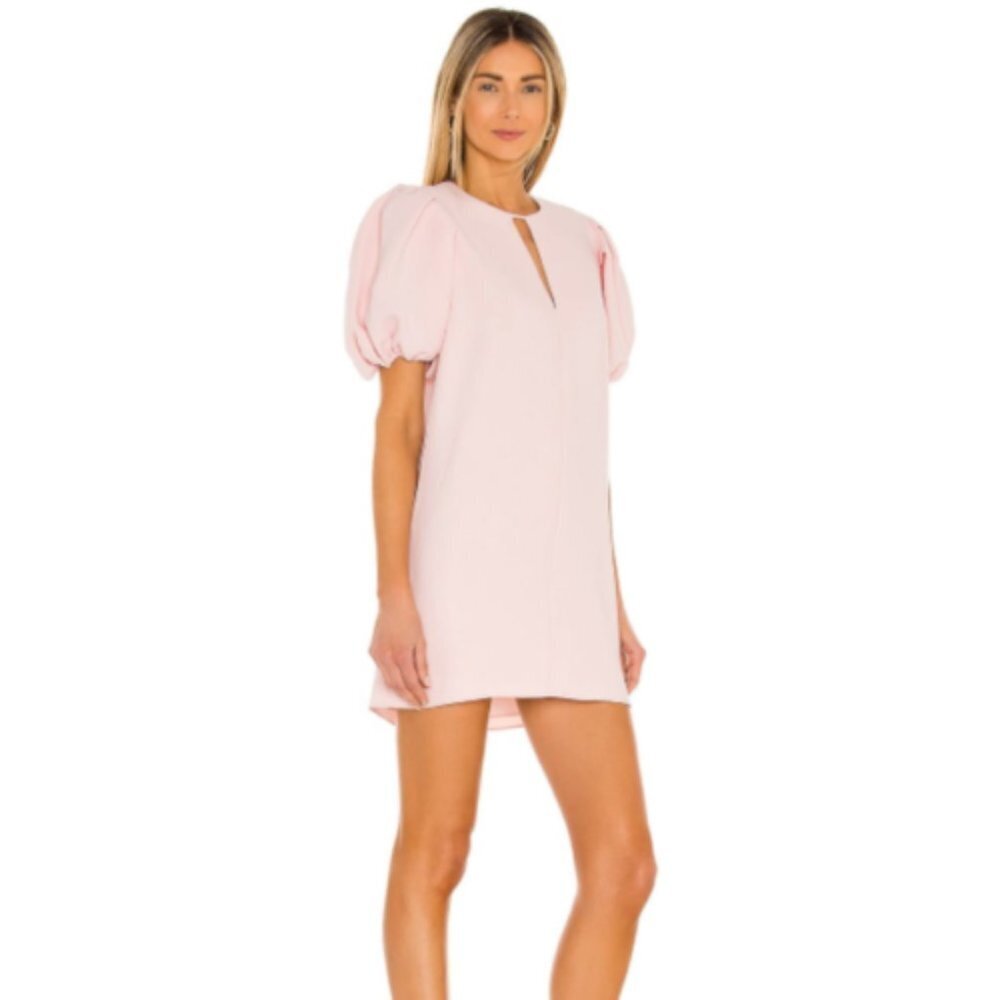 Amanda Uprichard Fame Mini Shift Dress XS Short Puff Sleeve Keyhole Neck  Pink